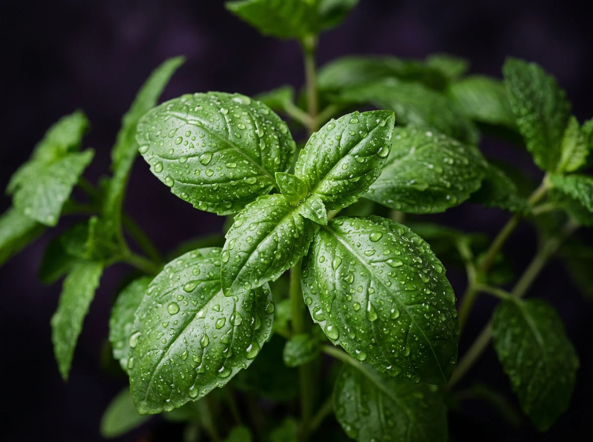 Close-up verse groene kruiden met waterdruppels - plantaardig extract